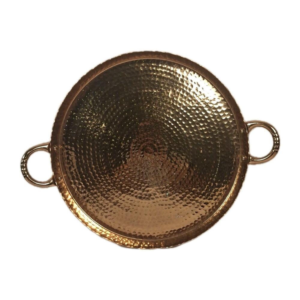 Large 18" Hammered Copper Serving Tray Handmade in India Round Decorative...